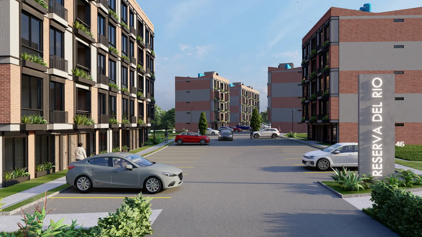 Render de la vía interna del proyecto a nivel de calle
